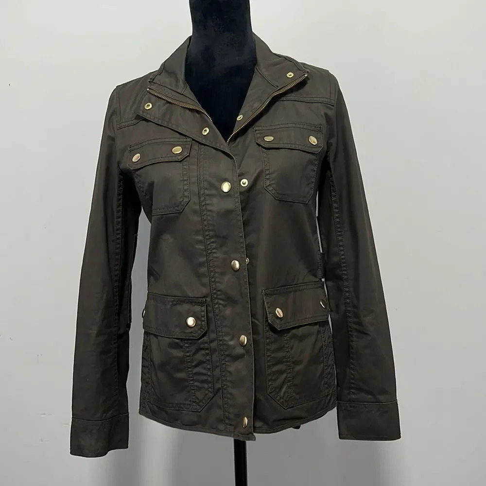 J.Crew || Utility Jacket Olive Green With Zipper and Span on Buttons Cotton XS